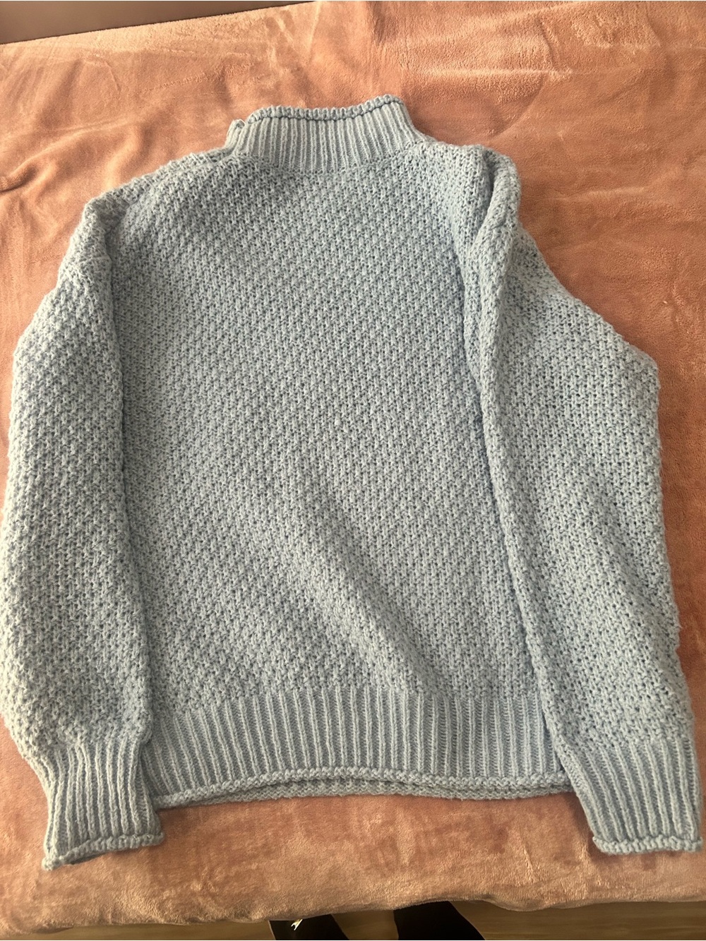 Amazon Essentials Light Blue Mock Neck Textured Knit Sweater